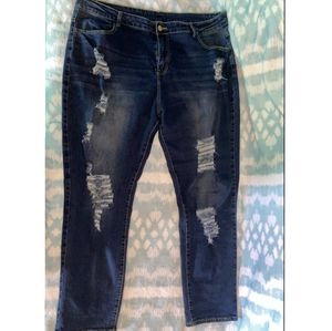 Shein Dark Blue Distressed Jeans